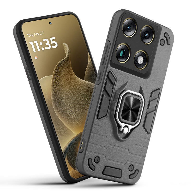 Front and back view of otorola Signature fitted with a protective case and ring grip