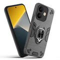 Front and back view of POCO X8 5G fitted with a protective case and ring grip