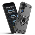 Front and back view of Realme C100x 5G fitted with a protective case and ring grip