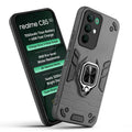 Front and back view of Realme C85 5G fitted with a protective case and ring grip