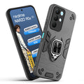 Front and back view of Realme Narzo 90x 5G fitted with a protective case and ring grip