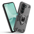 Front and back view of Realme P4x 5G fitted with a protective case and ring grip