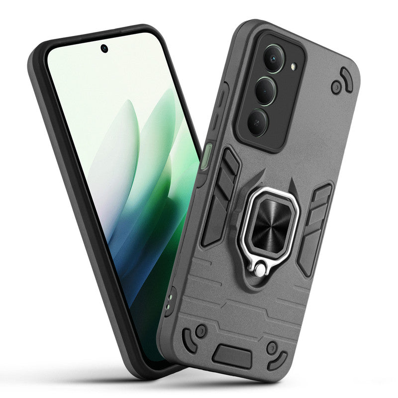 Front and back view of Redmi Note 15 5G fitted with a protective case and ring grip