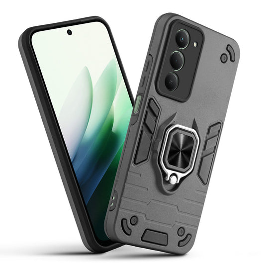Front and back view of Redmi Note 15 5G fitted with a protective case and ring grip