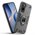 Front and back view of Vivo T5 Pro 5G fitted with a protective case and ring grip