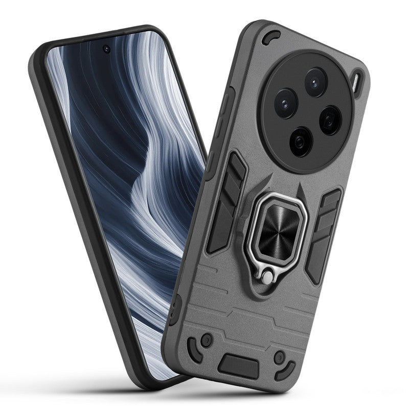 Front and back view of Vivo X200T 5G fitted with a protective case and ring grip