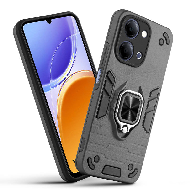 Front and back view of Vivo Y05 4G fitted with a protective case and ring grip