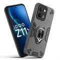 Front and back view of iQOO Z11x 5G fitted with a protective case and ring grip