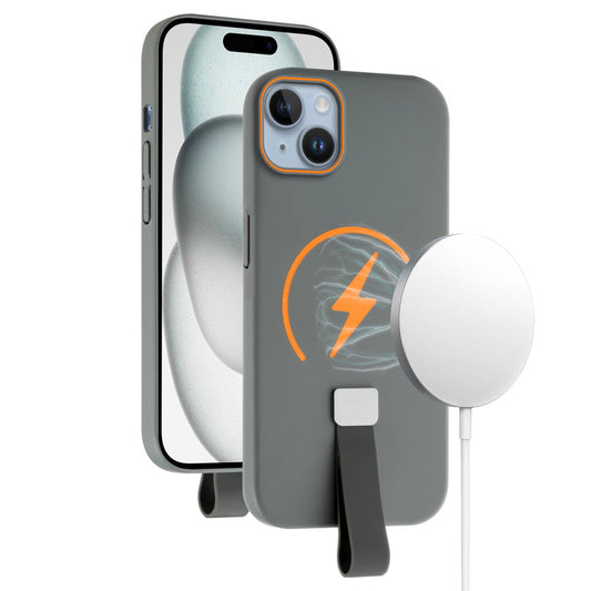 Compact and Stylish Silicon Finish Hard Cover For Apple iPhone 15 with Integrated Grip Strap & MagSafe Charging Support