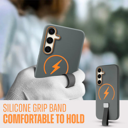 Compact and Stylish Silicon Finish Hard Cover For Samsung S24 FE 5G with Integrated Grip Strap & MagSafe Charging Support