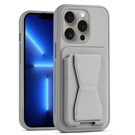 All in One Premium Leather Back Cover for Apple iPhone 13 Pro with Card Slot & Foldable Grip Holder