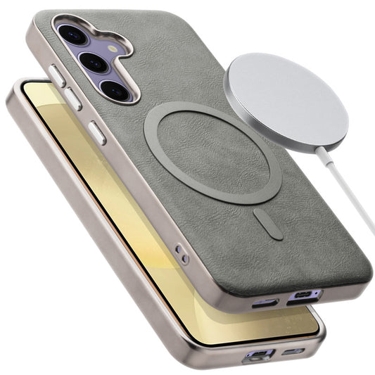 Premium Faux Leather MagSafe Compatible Case for Samsung S25 5G With Metal Finish Edges