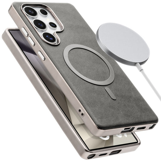 Premium Faux Leather MagSafe Compatible Case for Samsung S24 Ultra 5G With Metal Finish Edges