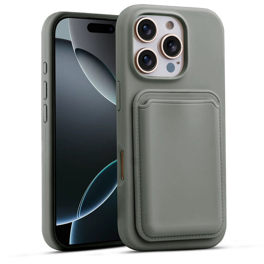 Silicon Magnetic Wireless Charging Back Case For Apple iPhone 16 Pro Max with Detachable Card Holder