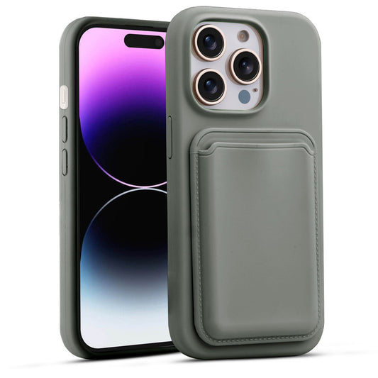 Silicon Magnetic Wireless Charging Back Case For Apple iPhone 14 Pro Max with Detachable Card Holder