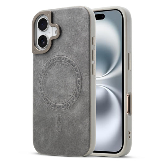 Alloy Camera Ring Faux Leather Back Case for Apple iPhone 16 , Hard Shell with MagSafe Support