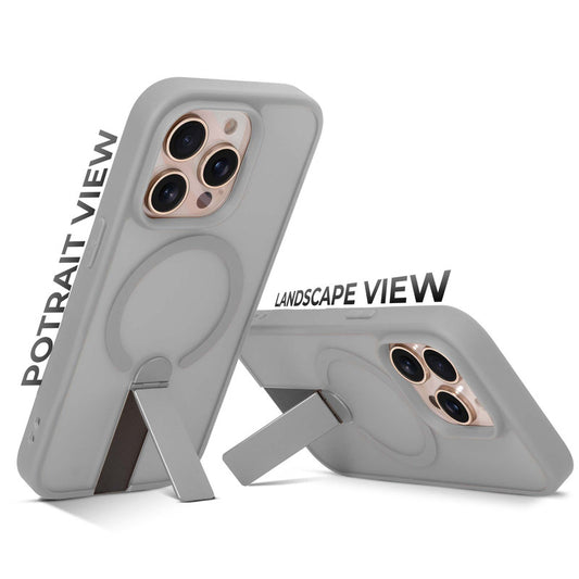 3-in-1 Frosted Back Case for Apple iPhone 15 Pro with Magnetic Support, Vertical Stand & Silicone Grip