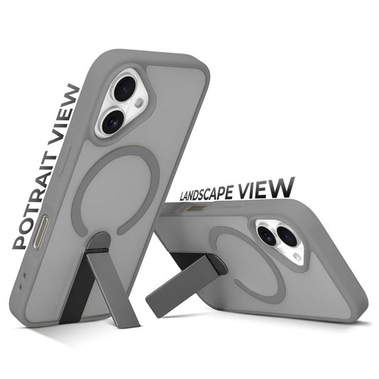 3-in-1 Frosted Back Case for Apple iPhone 16 with Magnetic Support, Vertical Stand & Silicone Grip