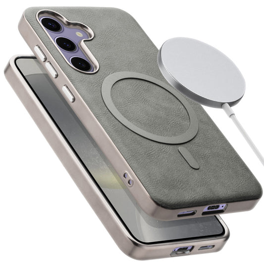 Premium Faux Leather MagSafe Compatible Case for Samsung S24 5G With Metal Finish Edges