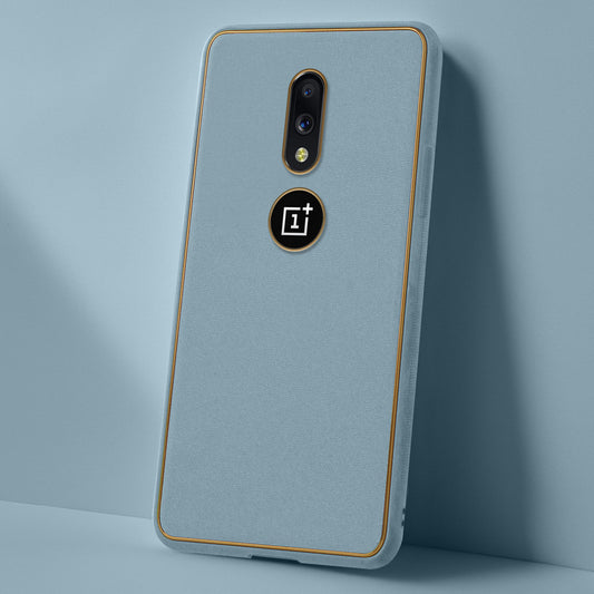 Electroplated Frame Leather Back Cover for OnePlus 7