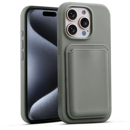 Silicon Magnetic Wireless Charging Back Case For Apple iPhone 15 Pro with Detachable Card Holder