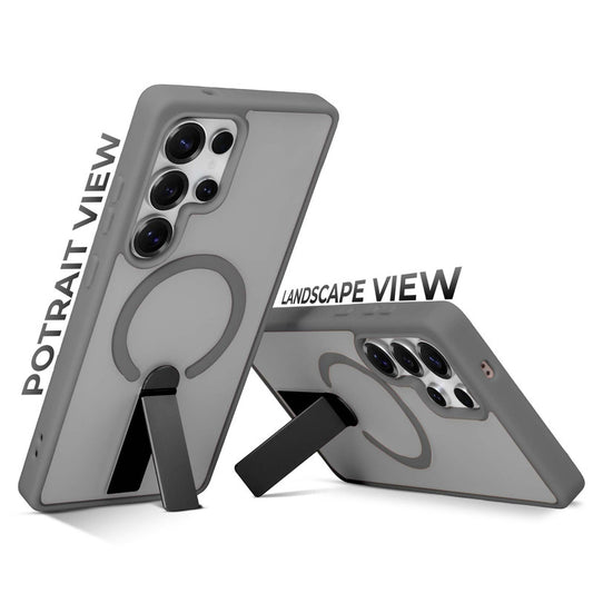 3-in-1 Frosted Back Case for Samsung S23 Ultra 5G with Magnetic Support, Vertical Stand & Silicone Grip