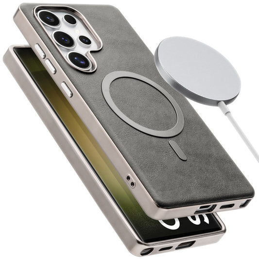 Premium Faux Leather MagSafe Compatible Case for Samsung S23 Ultra 5G With Metal Finish Edges