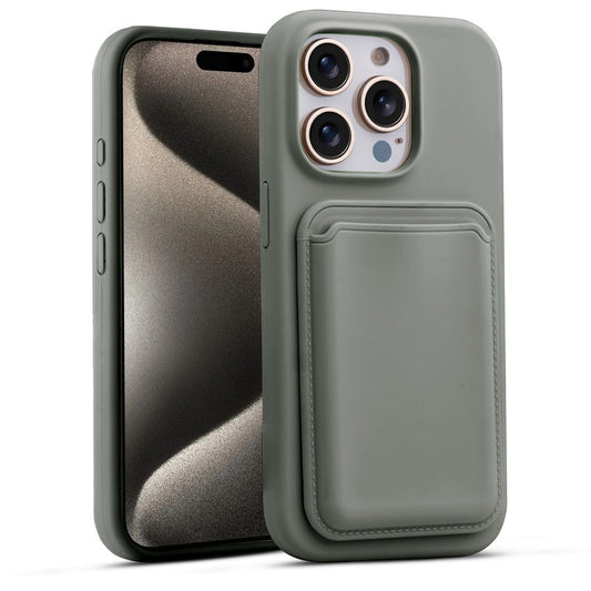 Silicon Magnetic Wireless Charging Back Case For Apple iPhone 15 Pro Max with Detachable Card Holder
