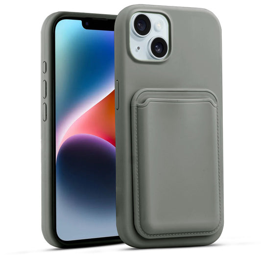 Silicon Magnetic Wireless Charging Back Case For Apple iPhone 14 with Detachable Card Holder