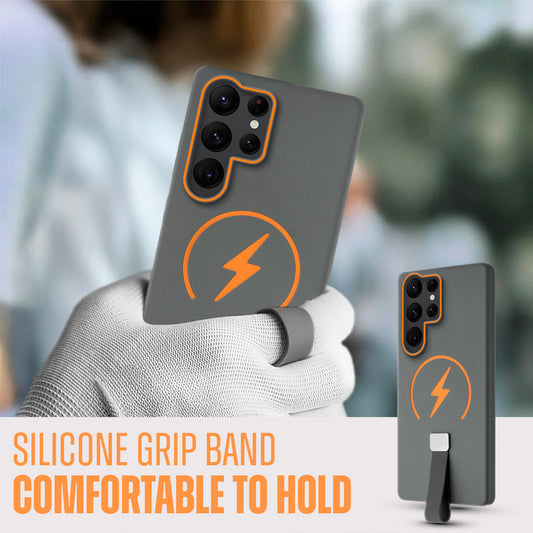 Compact and Stylish Silicon Finish Hard Cover For Samsung S22 Ultra 5G with Integrated Grip Strap & MagSafe Charging Support