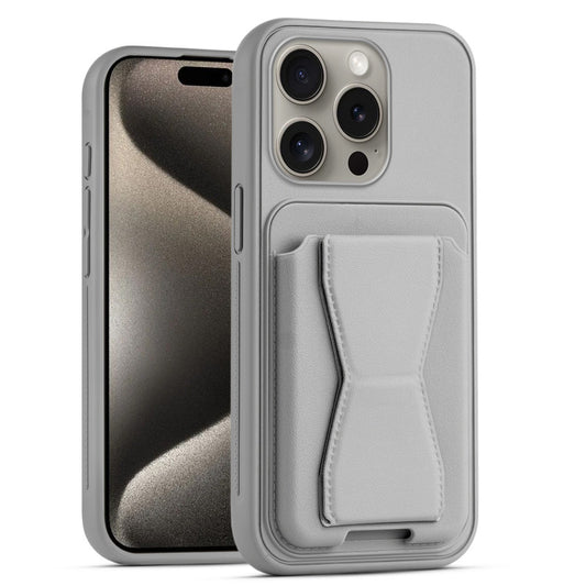 All in One Premium Leather Back Cover for Apple iPhone 15 Pro Max with Card Slot & Foldable Grip Holder