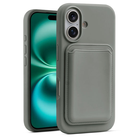 Silicon Magnetic Wireless Charging Back Case For Apple iPhone 16 with Detachable Card Holder
