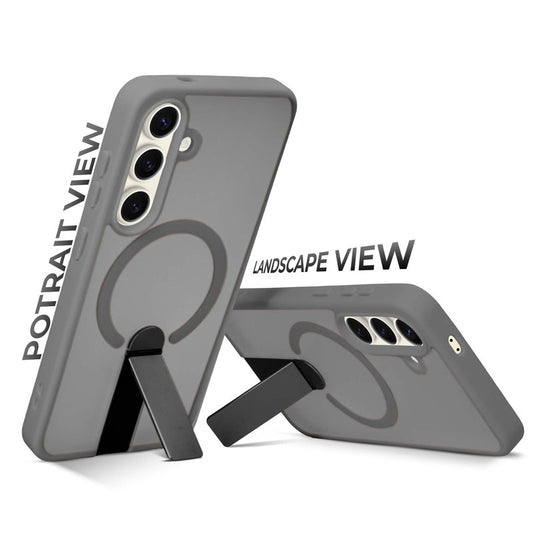 3-in-1 Frosted Back Case for Samsung S24 5G with Magnetic Support, Vertical Stand & Silicone Grip