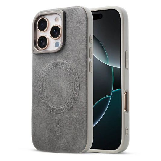 Alloy Camera Ring Faux Leather Back Case for Apple iphone 16 Pro Max , Hard Shell with MagSafe Support