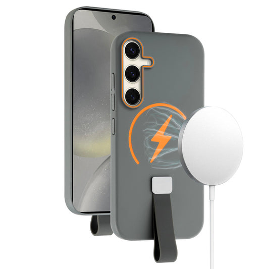 Compact and Stylish Silicon Finish Hard Cover For Samsung S24 5G with Integrated Grip Strap & MagSafe Charging Support