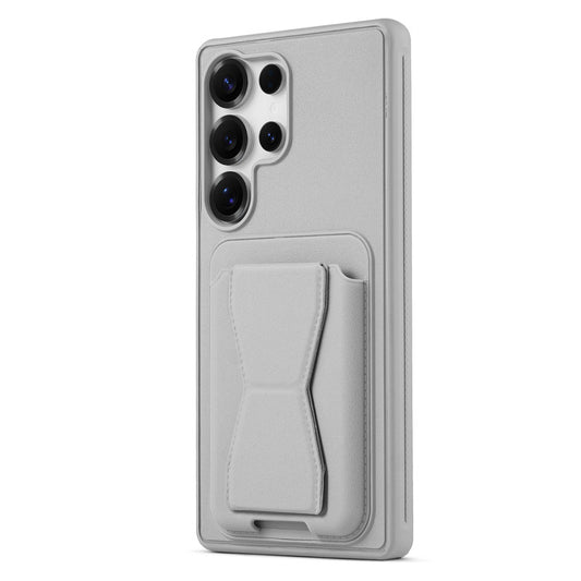 All in One Premium Leather Back Cover for Samsung S23 Ultra 5G with Card Slot & Foldable Grip Holder
