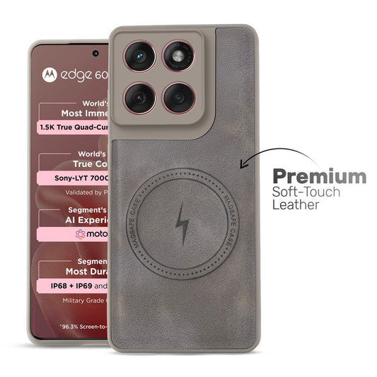 Refined PU Leather Case for Motorola Moto Edge 60 Fusion 5G , with Support for MagSafe & Wireless Accessories