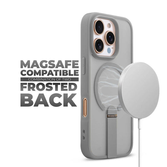 3-in-1 Frosted Back Case for Apple iphone 16 Pro Max with Magnetic Support, Vertical Stand & Silicone Grip