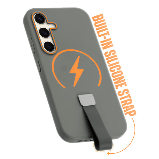 Compact and Stylish Silicon Finish Hard Cover For Samsung S24 FE 5G with Integrated Grip Strap & MagSafe Charging Support