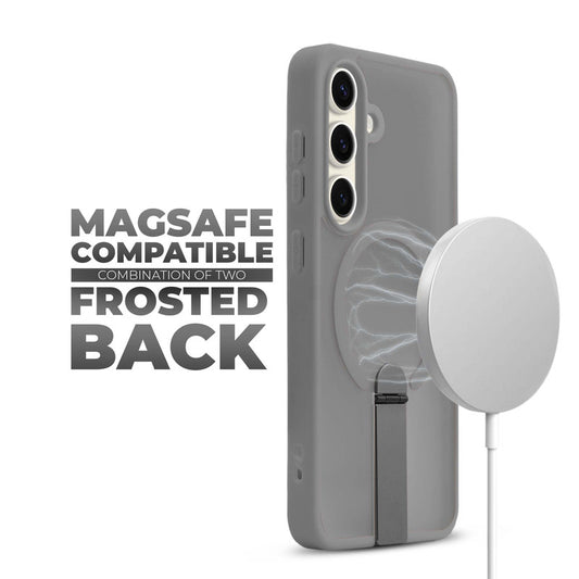 3-in-1 Frosted Back Case for Samsung S24 5G with Magnetic Support, Vertical Stand & Silicone Grip