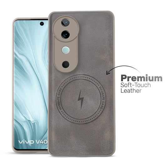 Refined PU Leather Case for Vivo V40 5G , with Support for MagSafe & Wireless Accessories