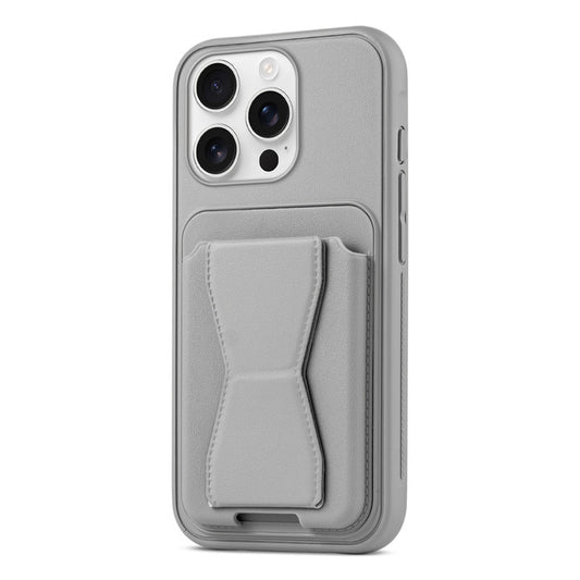 All in One Premium Leather Back Cover for Apple iPhone 16 Pro with Card Slot & Foldable Grip Holder