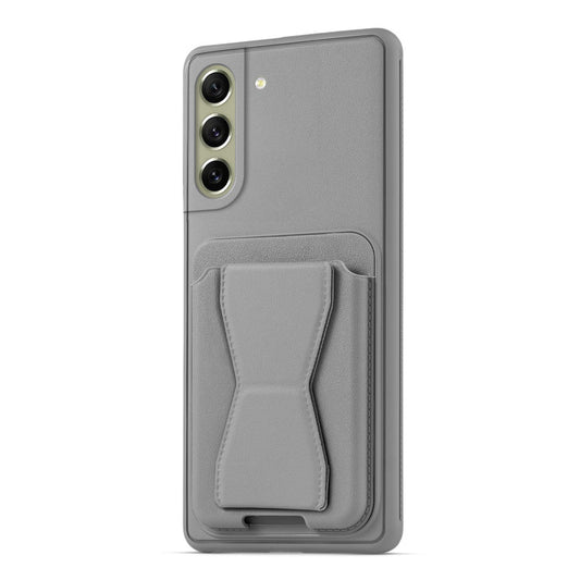 All in One Premium Leather Back Cover for Samsung S21 FE 5G with Card Slot & Foldable Grip Holder