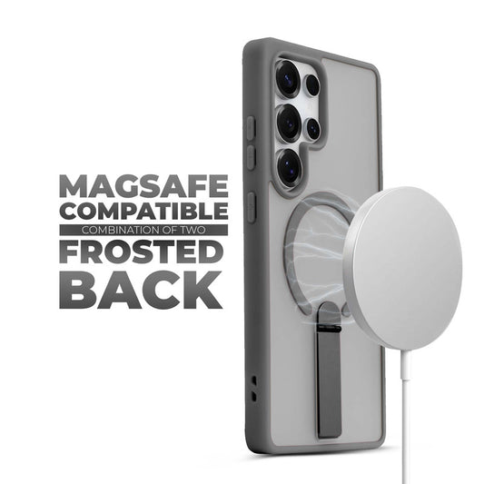 3-in-1 Frosted Back Case for Samsung S24 Ultra 5G with Magnetic Support, Vertical Stand & Silicone Grip