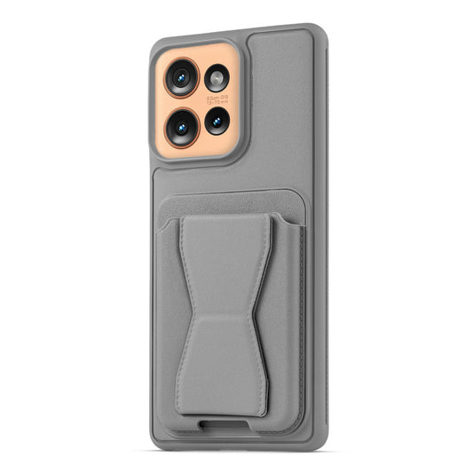 All in One Premium Leather Back Cover for Motorola Moto Edge 50 5G with Card Slot & Foldable Grip Holder