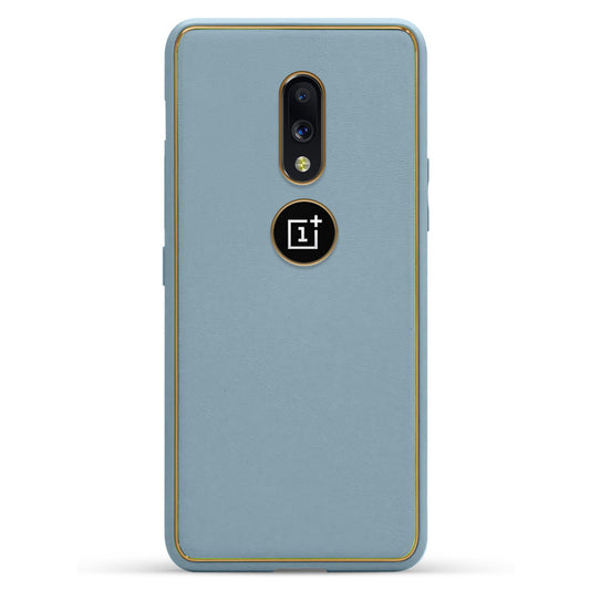 Electroplated Frame Leather Back Cover for OnePlus 7