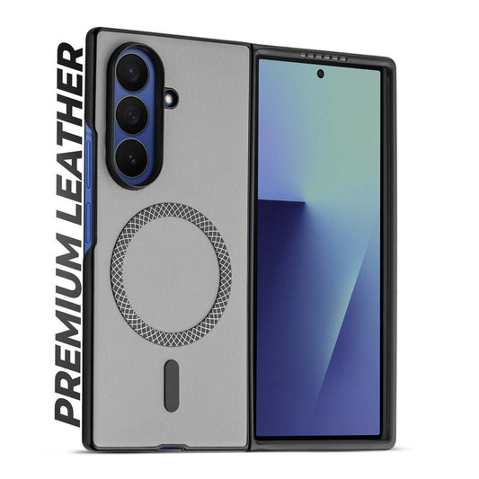 Executive Edition Hard Back Cover for Samsung Z Fold 7 with Magnetic Ring , Faux Leather Finish & Camera Guard