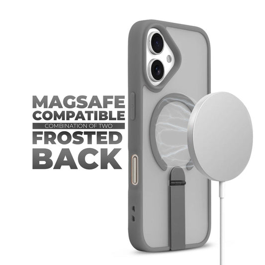 3-in-1 Frosted Back Case for Apple iPhone 16 with Magnetic Support, Vertical Stand & Silicone Grip