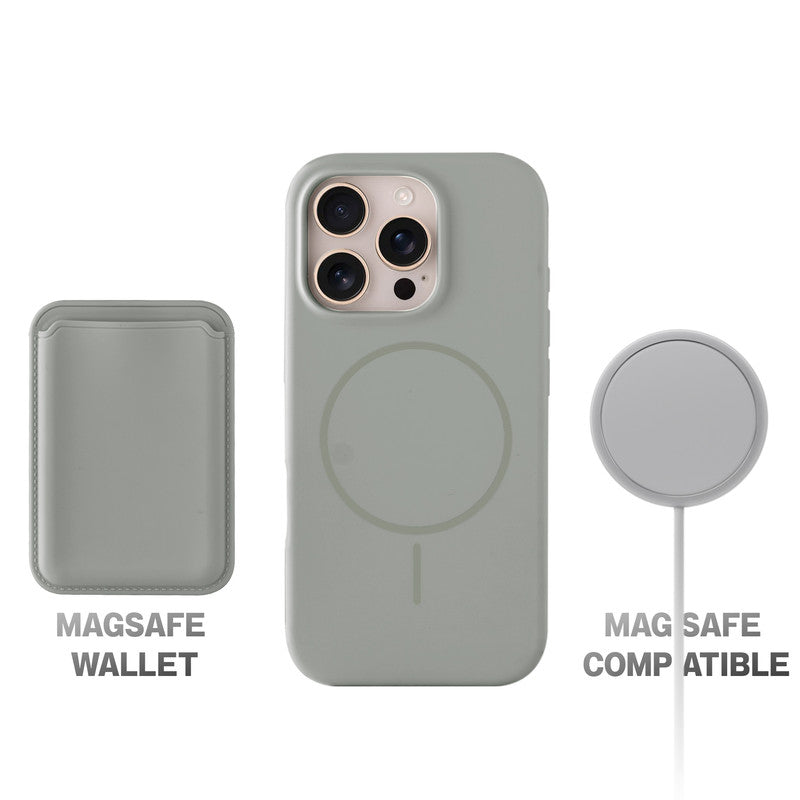 Silicon Magnetic Wireless Charging Back Case For Apple iPhone 16 Pro with Detachable Card Holder