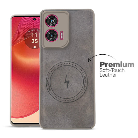 Refined PU Leather Case for Motorola Moto Edge 50 Fusion 5G , with Support for MagSafe & Wireless Accessories